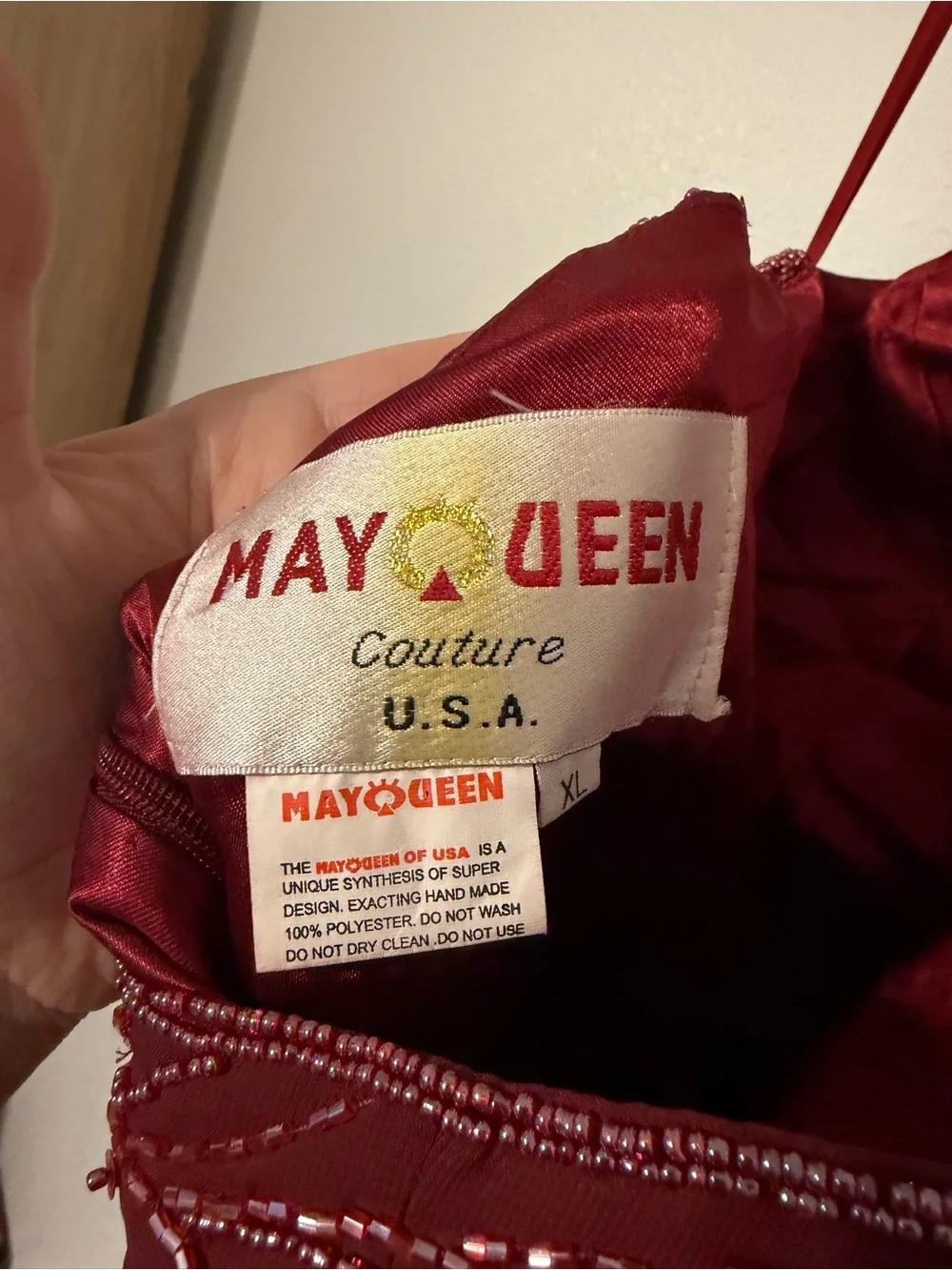 Vintage May Queen Couture Red Beaded Halter Gown • Y2K Fairy Prom Dress